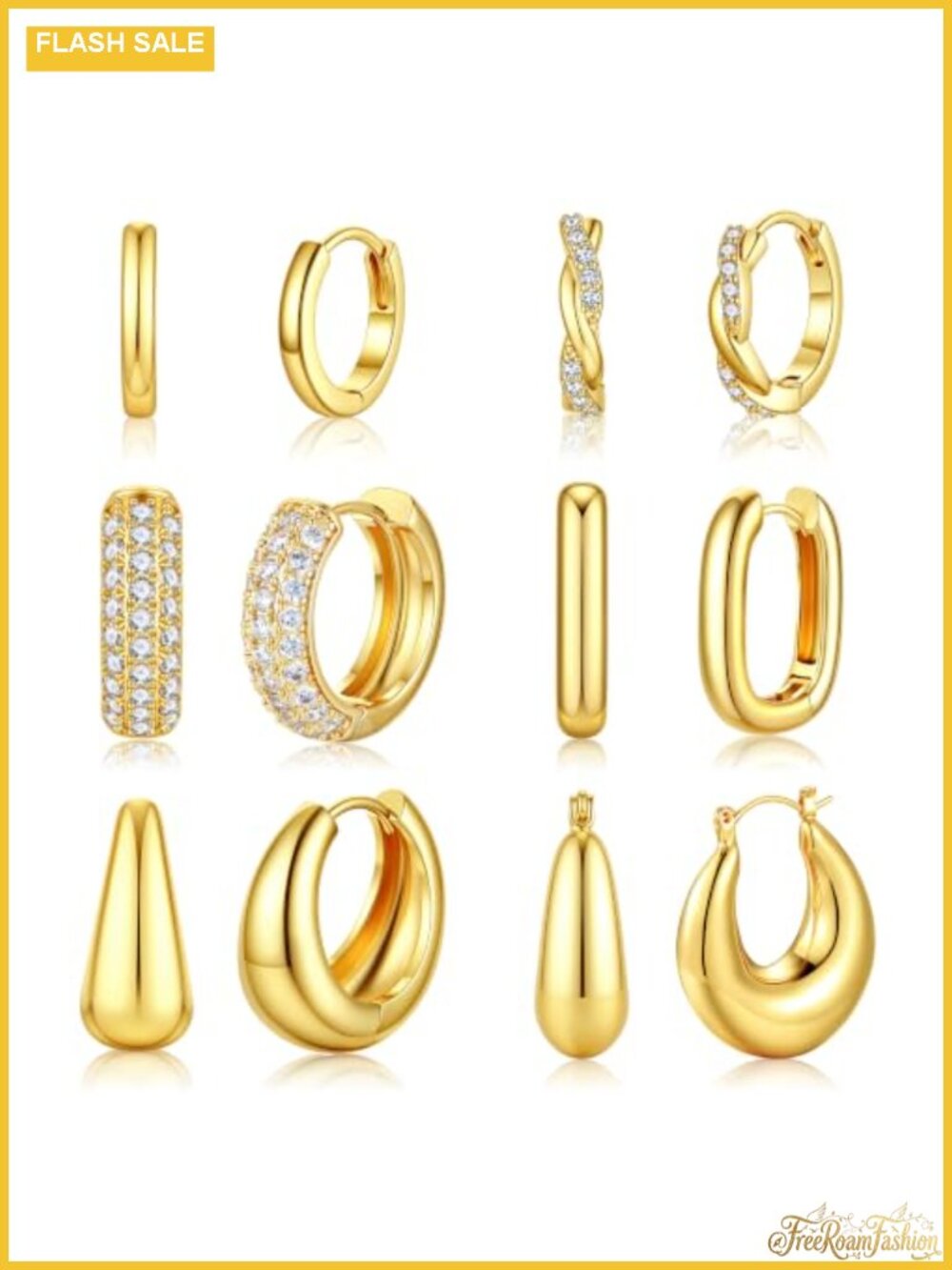 6 Pairs Gold Hoop Earrings for Women, 14K Gold Plated Hypoallergenic Earrings